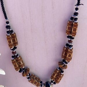 Hand Crafted Beaded Necklace - Black and Brown 20”